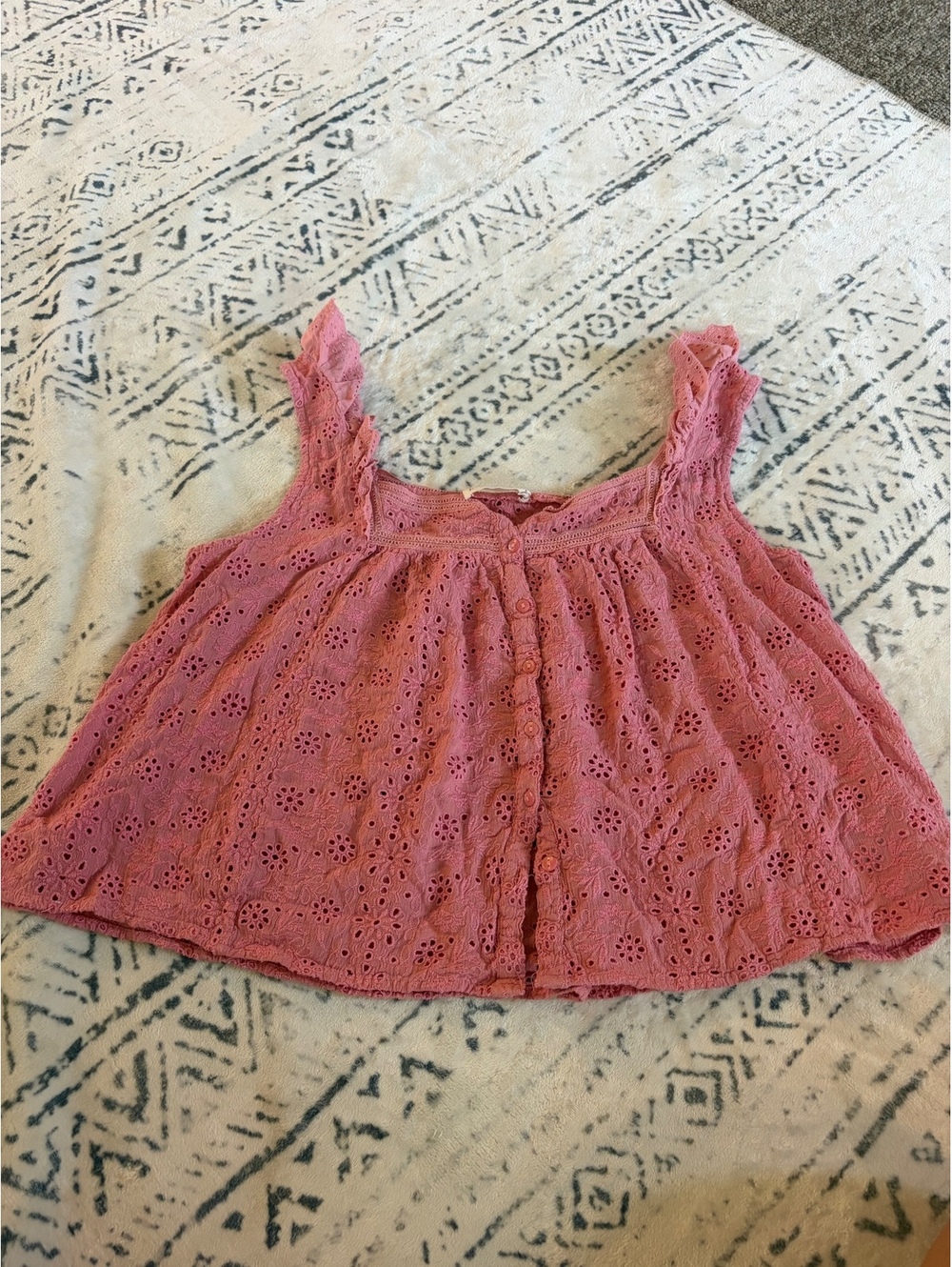 Lucky Brand Pink Eyelet Lace Button-Front Sleeveless Top XL